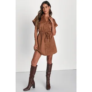 Lulus Always Endearing Brown Suede Mini Dress Stretch with Pockets Women's Small thumbnail 9