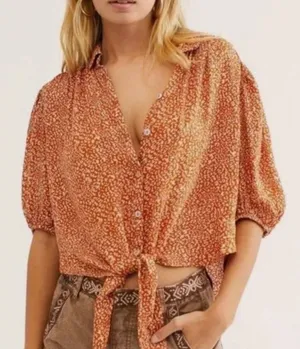 NWOT Free People Celia Printed Top Sz. M thumbnail 1