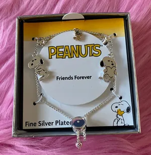 NWT Peanuts Snoopy & Woodstock Crystal Bezel Charm Bolo Bracelet thumbnail 1