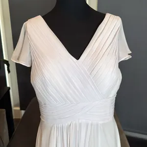Women’s White Full Length Chiffon Dress Flutter Sleeves Corset Back Size 14 thumbnail 2