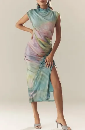 Anthropologie The Maya Ruched Cowl-Neck Mesh Dress, Size XS thumbnail 3