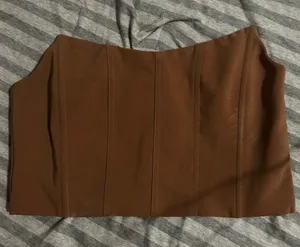 Tiger Mist Brown Strapless Paneled Crop Top thumbnail 1