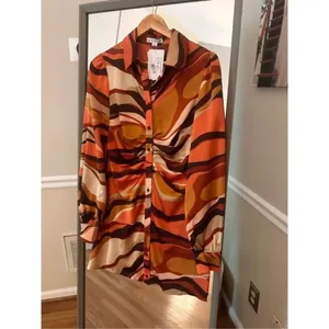 HYFVE Brown Printed Button Down Dress Small NWT thumbnail 2