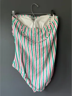 J.Crew Women's One Piece Swimsuit Size 6 Pink Green White Striped thumbnail 2