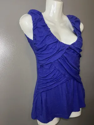 Deletta Anthropologie Tank Top Womens Small Blue Ruched Scoop Neck Jersey thumbnail 3