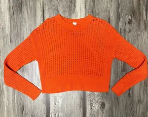 Old Navy Orange Open Stitch Cropped Sweater XS Fall Halloween Cotton thumbnail 1