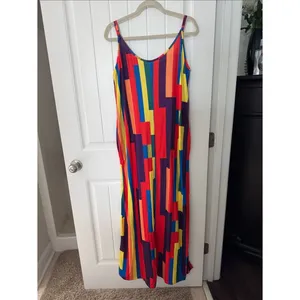 Sleeveless Multicolor Geometric Maxi Dress - Bright Stripe Print thumbnail 2