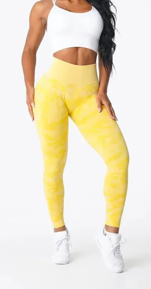 NVTGN Womens Leggings Sunshine Yellow Camo Seamless High Waisted Pull On Size XS thumbnail 1