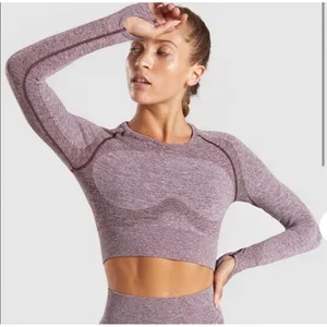 Gymshark Flex Cropped Top S/M Purple Vital Seamless Long‎ Sleeve Open Back Marl thumbnail 1