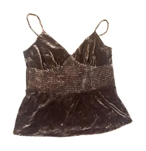 Banana Republic 8 Brown Velvet Babydoll Cami Top Smocked Y2K Silk Blend thumbnail 1
