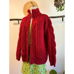 Aran Craft Ireland Red 100% Wool Made in Ireland Cardigan Sweater Size Large thumbnail 7
