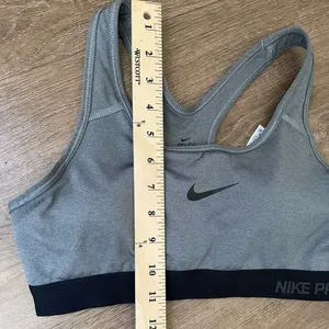 Nike Dri Fit Sports Bra Removable Pads Grey Black Swoosh Racerback ~ Size M thumbnail 12