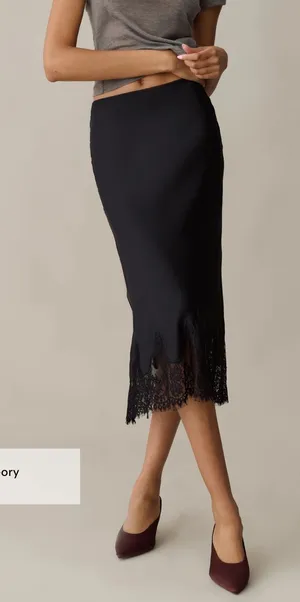 NWT Few Moda Evren Silk Skirt Size Medium M Lace trim midi Black o.p.t theory thumbnail 1