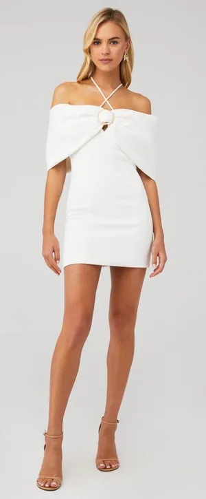 Elliatt‎ Arctic White Off-Shoulder Mini Dress Medium thumbnail 1