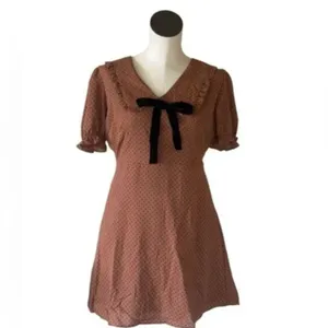 NWOT Blu Pepper POLKA DOT COLLARED VELVET TIE MINI BABYDOLL DRESS RUST BROWN thumbnail 8