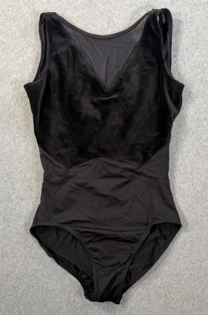 Mirella Black Velvet Mesh Leotard Size Small Tank Dancewear High Neck Scoop Back thumbnail 1