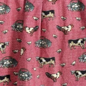 Country Chic Sleeveless Button Up Farm Print Vtg Cotton Cows Chicken Red thumbnail 2