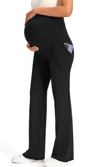 JOYSPELS Maternity Flare Leggings Over The Belly w/ Pockets Soft, Comfortable thumbnail 1