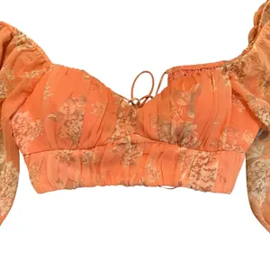 Hello Molly Flowy Sleeve Bustier Crop Top‎ Orange Floral Fairy Romantic Size XS thumbnail 4