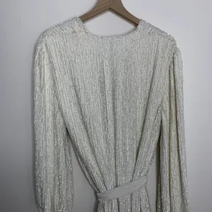 Retrofête Gabrielle Robe Sequins Wrap Mini Dress in Moonglow White Womens XS thumbnail 10
