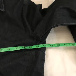 Apostrophe 2000s Y2K Goth Grunge office siren core Black denim fitted blazer jacket belted tie waist 3/4 sleeve & pockets-Size S Measurements in pics Excellent condition thumbnail 6
