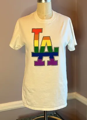 LA Dodgers unisex LGBT Pride Night all cotton short sleeve T shirt rainbow logo thumbnail 1