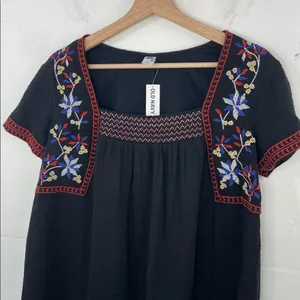 Old Navy Black Mini Dress with Multicolor Floral Embroidery boho size Medium thumbnail 3
