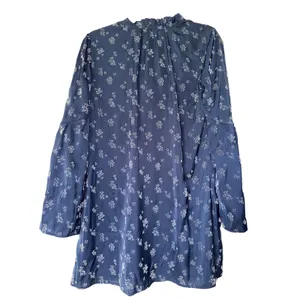 Michael Stars Blue Floral Tunic Bell Sleeve Ruffle Neck Shift Dress XS‎ thumbnail 4
