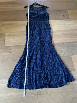 CINDERELLA DIVINE Navy Blue Lace Formal Maxi Dress Size Large thumbnail 13