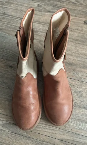 UGG Brown Leather and Cream Canvas Women's Ankle Boots thumbnail 1