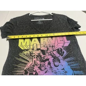 Marvel Avengers Graphic Black Gray V-Neck Short Sleeve T-Shirt Women XL thumbnail 6