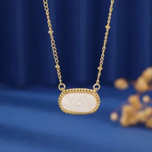 White Sparkle Oval Pendant Necklace thumbnail 4