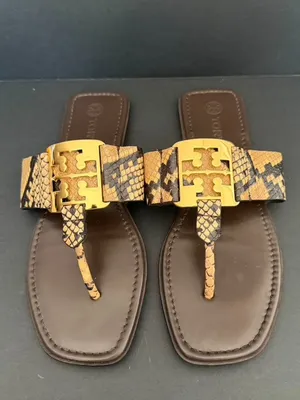 Tory Burch Georgia Leather Tong Sandal Pale Desert Size 7.5B thumbnail 2
