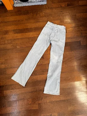 Saks 3x1 NYC light wash side slit flare high waisted stretch jeans thumbnail 10