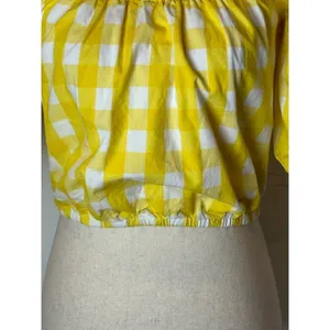 Color Me Courtney Shirt Women Small Yellow White Gingham Cropped Kris Top Boho‎ thumbnail 9
