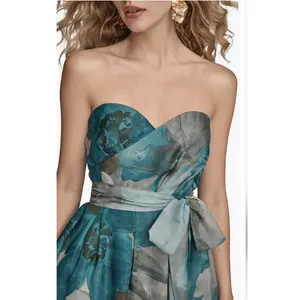 New Donna Karan Floral Strapless Fit & Flare Gown In Green Blue Size 6 $349 thumbnail 3