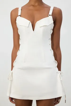 White Lace-Up Side Sweetheart Mini Dress thumbnail 1