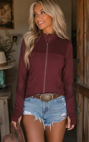 C California Burgundy Athletic Full-Zip Jacket - Medium athleisure thumbnail 1
