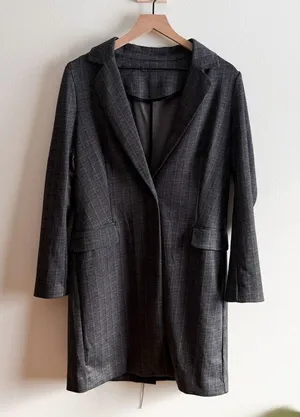 Adrianna Papell Long Plaid Jacket Size S thumbnail 1