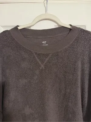 Aerie chilled out Cozy brown sherpa crewneck Pullover‎ Sweatshirt size large thumbnail 2