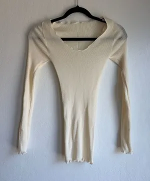 Pradegal long sleeve lettuce cut blouse top xs/s wool silk thumbnail 1