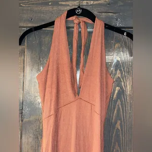 See You Monday Elegant Terracotta Halter Maxi Dress Ribbed Knit‎ Summer Beach Boho Chic F59 thumbnail 2