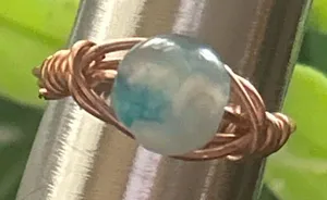 Handmade 💍 Handcrafted dyed blue agate copper wire wrapped crystal ring size 6.5 thumbnail 1
