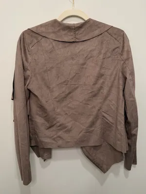 BLANKNYC Brown Faux Suede Draped Moto Jacket 76X-9020NO Womens Size Medium thumbnail 4