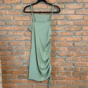 SHEIN Women's Ribbed Ruched Side Mini Dress Spaghetti‎ Straps Cocktail Green XL thumbnail 3
