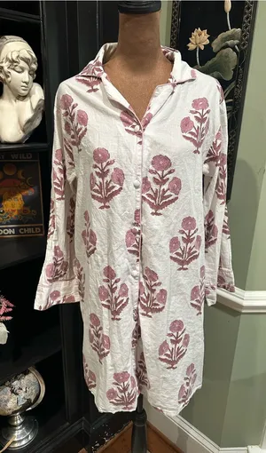 Victoria Dunn Pink Floral Block‑Print Button‑Down Dress – Fits Medium thumbnail 1