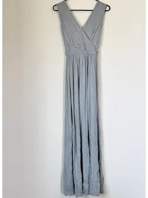 NWT Lulus Pale Dusty Blue Jersey Knit Surplice Slit Maxi Dress - Size: XL thumbnail 2