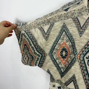Ginger G Southwestern Aztec‎ Print Top L Beige Blue Short Sleeve Boho Festival thumbnail 5