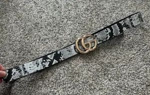 Gold Double-Ring Snake Print Women's Waist Belt - Black & Gray thumbnail 1