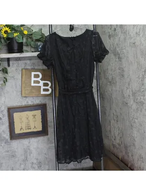 NWT Ny Collection Short Sleeve Belted Swiss Dot Dress Black Multi Circle PL thumbnail 4